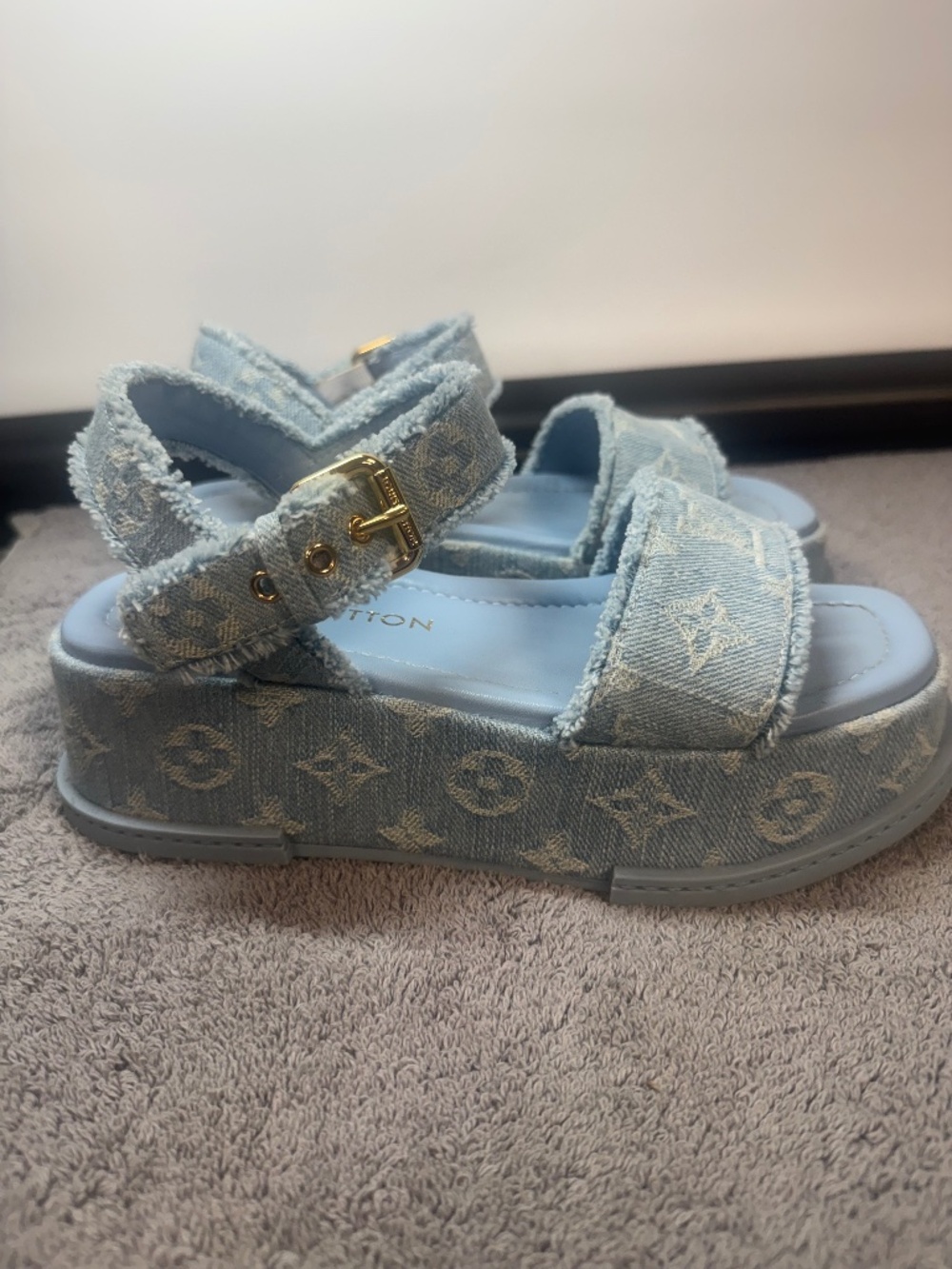 EUC Louis Vuitton sandals size 36 light blue denim platform